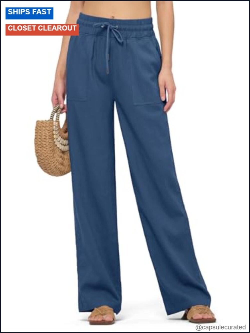 Wide Leg Linen Blend Pants with Pockets